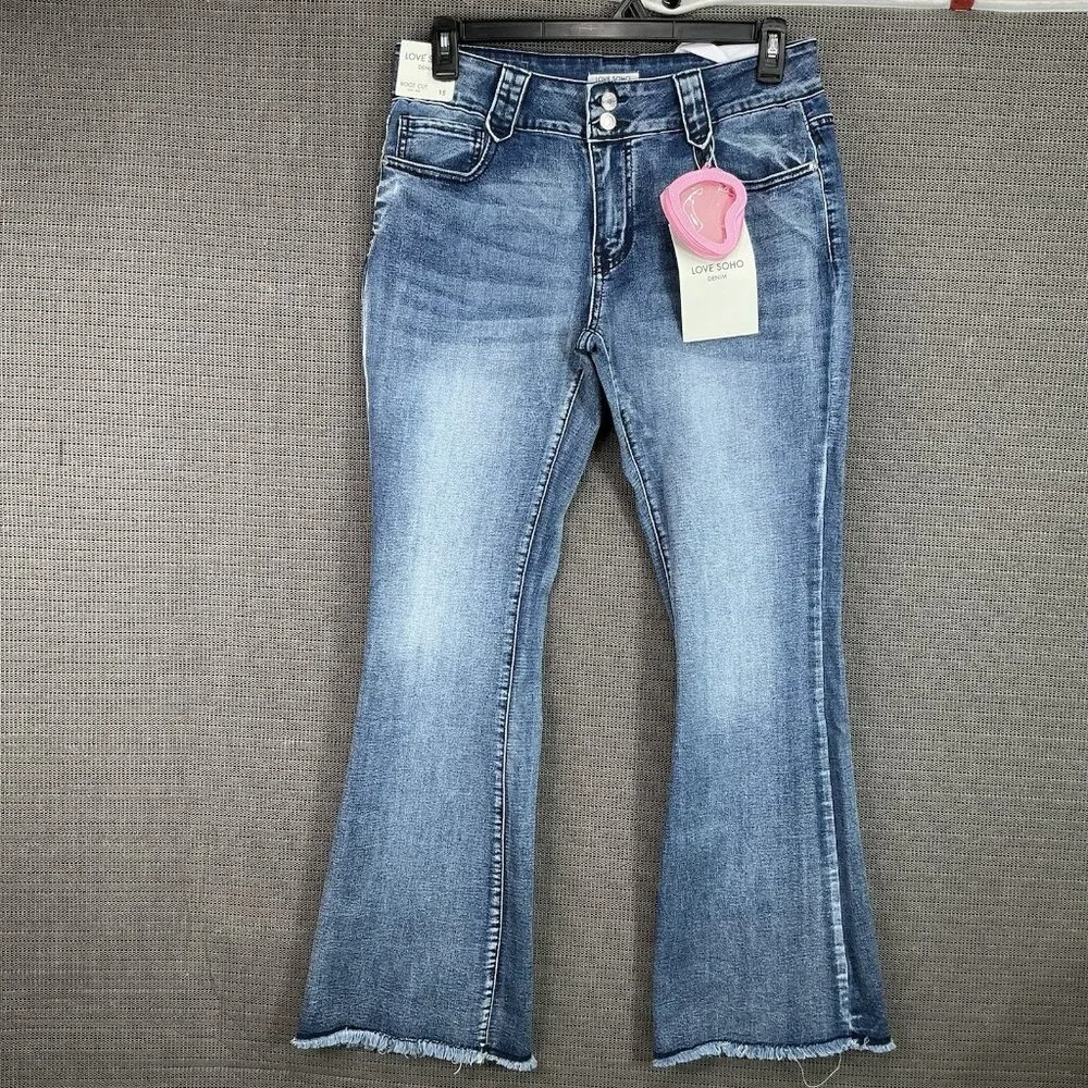 Love Soho Jeans Women’s Size 15 High Rise Flare Blue Denim Stretch - Picture 1 of 14